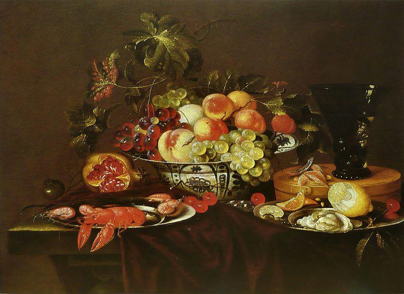 Joris van Son Crustaces  huitre et coupe de fruits avec un verre oil painting picture